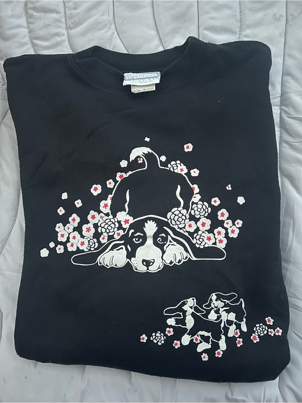 Black Floral Puppy Graphic Dog Sweatshirt